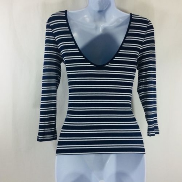 Express Womens Top Size Small Petite Blue Stripe - Picture 4 of 4